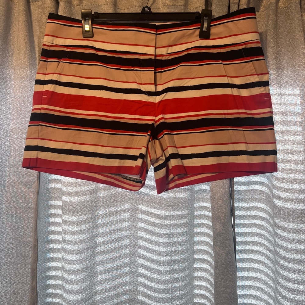 Ann Taylor Red Navy and Cream Striped Bermuda Shorts